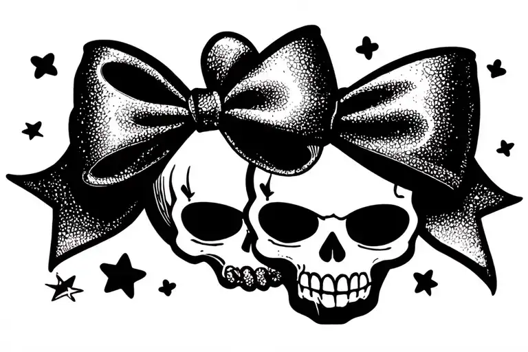 skull Stars Hearts cute bow emo goth  tattoo design idea