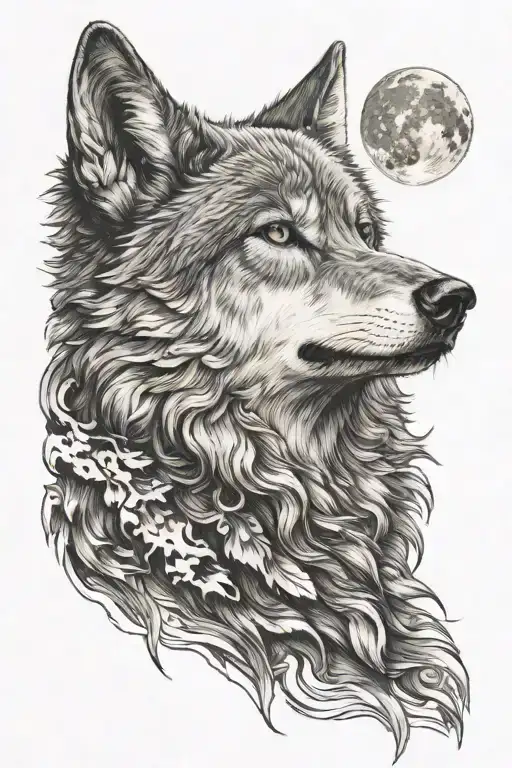 wolf howling tattoo design idea