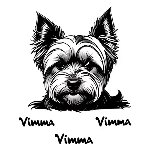 "Vimma " simple fine line dog loss tattoo for cairn terrier with one ear up and one down tattoo design idea