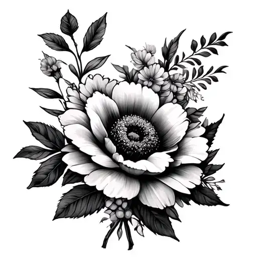 May And July April & November Birth Flower corsage black  tattoo design idea
