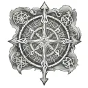 The Vegvísir (Nordic compass) forms the base, with the bind rune for protection and Odin placed at the center. Flowing l tattoo design idea