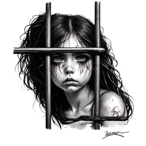 sad girl behind bars tattoo design idea