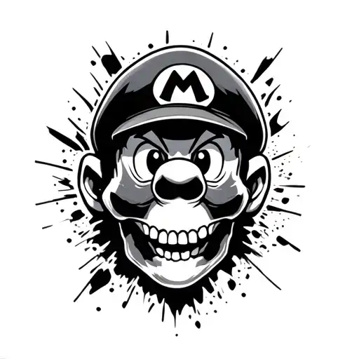 Mario smashing skull tattoo design idea