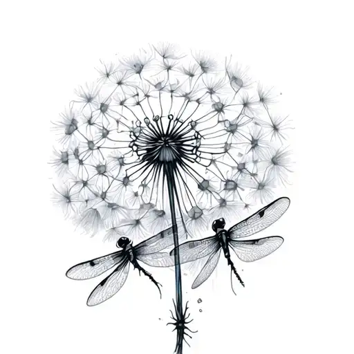 dandelion with dragonfly's  tattoo design idea