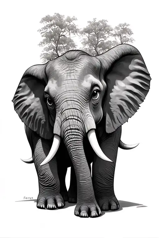 large tree trunk elephant eyes and ears tattoo design idea