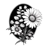 daisy and delphinium flower emerging tattoo design idea
