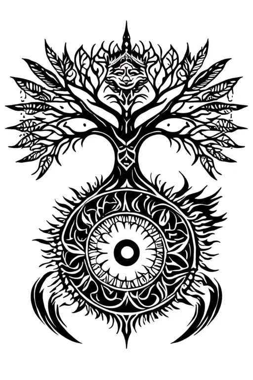tribal design including army elements, tree of life, dna strand, goddess sun moon, dragon hawaiian island tattoo design idea