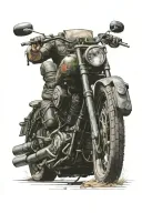 French commando, Harley Davidson softail standard, road tattoo design idea