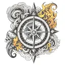 Nordic compass with fire and smoke rising tattoo design idea