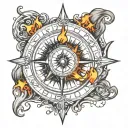 Nordic compass with fire and smoke rising tattoo design idea