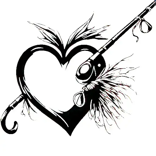 fishing pole heart tattoo design idea