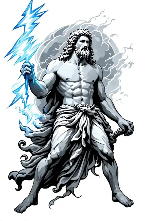 Zeus holding a lightning bolt tattoo design idea