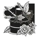 feather, cricket bat, bee , rose , cake tattoo design idea