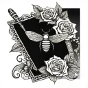 feather, cricket bat, bee , rose , cake tattoo design idea