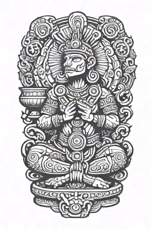 profile of mayan god itzamná kneeling praying holding a cup tattoo design idea