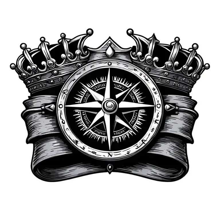 compass with a queen crown tattoo design idea