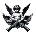 3 cupids holding 3 different guns tattoo design idea