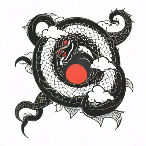 Ouroboros snake with clouds tattoo design idea