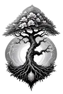 yggdrasil tree in bloom representing a member tattoo design idea