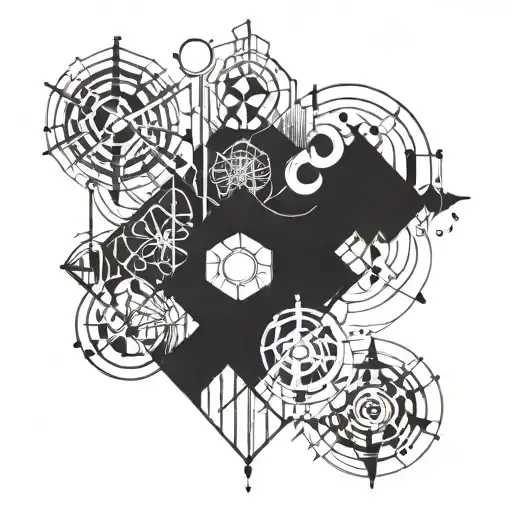 Quantum mechanics inspired tattoo incorporating abstract geometric shapes and symbols tattoo design idea