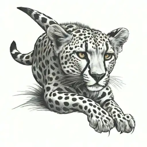 pet cheetah following taxi cab tattoo design idea