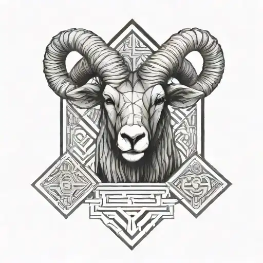 Aries in half realistic and half geometric style tattoo design idea