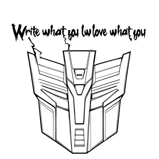 "Write what you love what you" Decepticon symbol with top left corner broken and autobot symbol underneath tattoo design idea