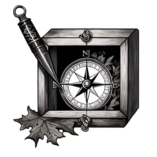 compass and winter oak tattoo design idea