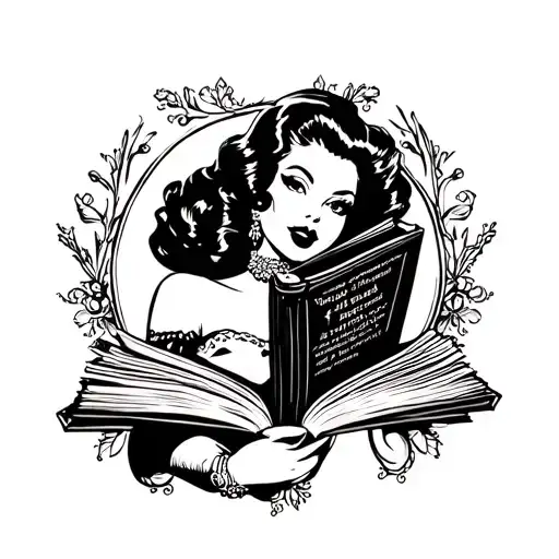 black pin up girl holding a book open book tattoo design idea