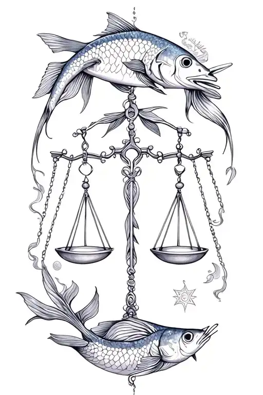 picses libra with pisces fish and libra scales  tattoo design idea