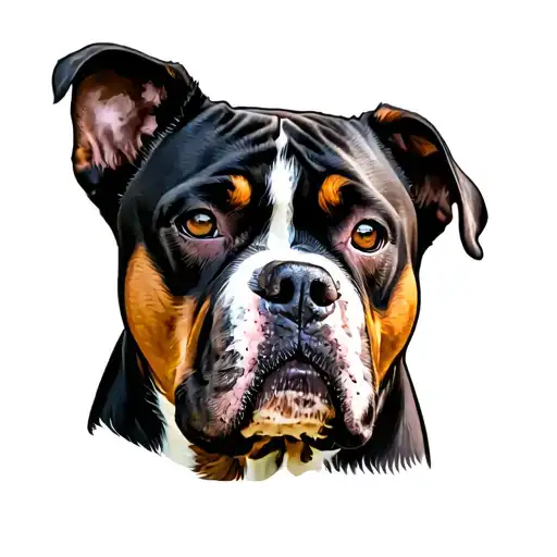 a male dog, it's mum is a Rotty x American bulldog and it's dad is a harrier x beagle, Rotty coat but harrier l body  tattoo design idea