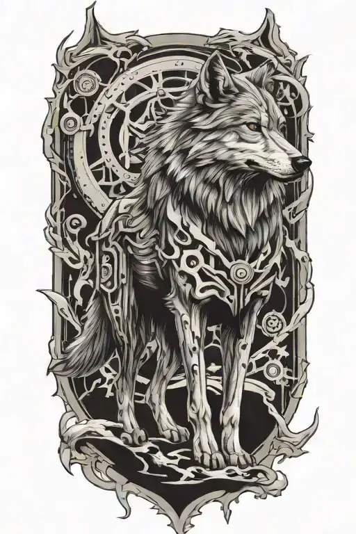 wolf standing tattoo design idea