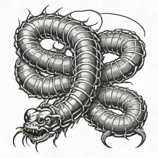 The centipede starts just below the human shin, its body appears flexible and snake-like, wrapping around the leg.The body of the centipede tattoo design idea