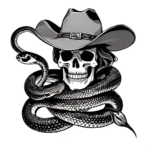 skeleton cowboy with snake wrapped tattoo design idea