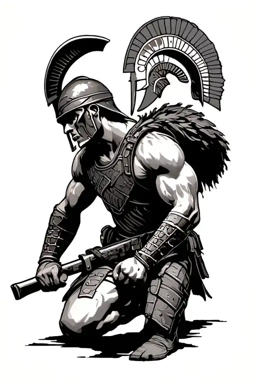 soldier kneeling spartan tattoo design idea