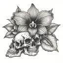 skull with Dove orchid  tattoo design idea