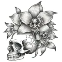skull with Dove orchid  tattoo design idea