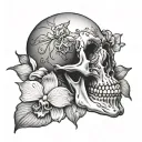 skull with Dove orchid  tattoo design idea