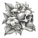 skull with Dove orchid  tattoo design idea