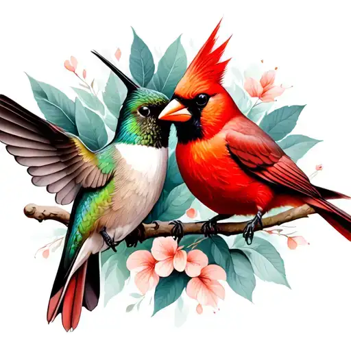 hummingbird and cardinal symbolizing love tattoo design idea