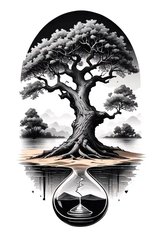 live oak tree whit hour glass what is broken whit sand tattoo design idea