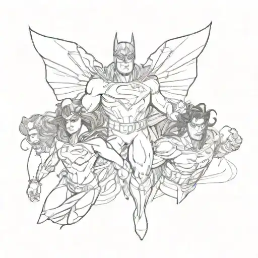 dc comics trinity sketch with dark colours tattoo design idea