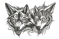 two wolf head tattoo design idea