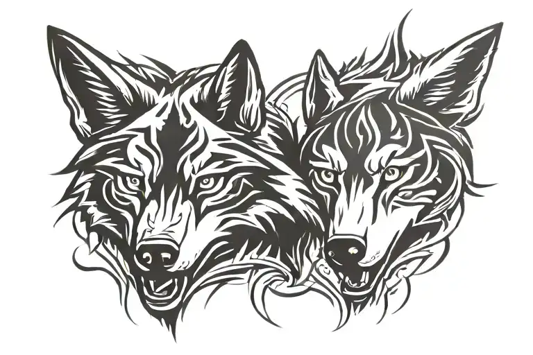 two wolf head tattoo design idea