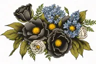minimalist tattoo of February and April birth flower bouquet tattoo design idea