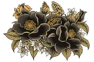 minimalist tattoo of February and April birth flower bouquet tattoo design idea