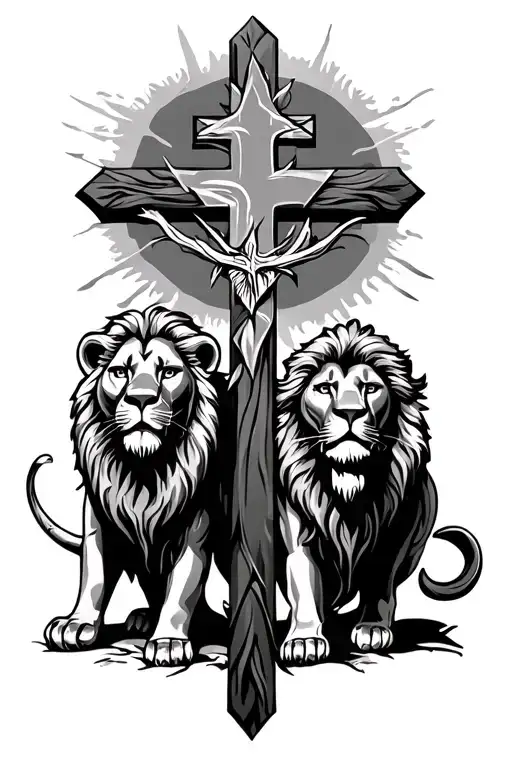 Christian Three crosses with Lion tattoo design idea