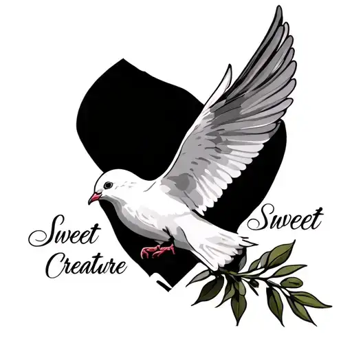 dove carrying an olive branch representing a lost loved one with the words "sweet creature" tattoo design idea