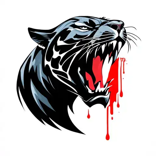 black panther snarling dripping blood tattoo design idea