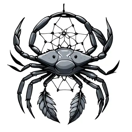 crab saying hi contrast dream catcher tattoo design idea